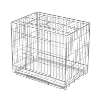 PawHut Gaiola Dobrável para Cães 61x43x50cm Gaiola de Metal para Cães com Bandeja Amovível com Travão Prata e Branco(m-11)