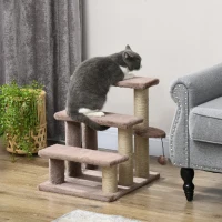 PawHut Krabpaal & Huisdiertrap, 4 Treden, Speelbal, tot 5 kg, 45x40x48cm, Bruin(m-2)