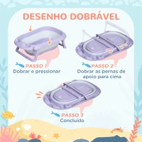 ZONEKIZ Banheira para Bebé Recém Nascido Dobrável 40L com Almofada Pés Antiderrapantes e Orifício de Drenagem 83x48x23,5 cm Roxo(m-4)