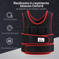HOMCOM Giubbotto Zavorrato 20kg Unisex 38 Pesi Singoli, Imbottitura, Chiusure, Nero e Rosso(m-7)
