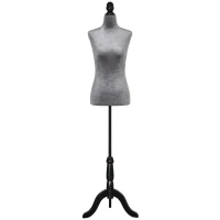 HOMCOM Manequim de Costura Feminino Manequim de Costura Ajustável a 130-168 cm com Tripé de Madeira Cinza(m-11)