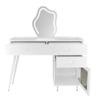 Schminktisch mit LED-Spiegel, Beleuchtung und Stauraum, Weiß, Kosmetiktisch für Schlafzimmer mit 3 Schubladen und Tür, Weiß(m-5)