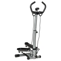 HOMCOM Máquina de Step Fitness com Guiador Ajustável em Altura Tela LCD Bandas Elásticas Pedais Antiderrapantes Equipamento de Exercício para Academia em Casa 55x53x118-128cm Prata(m-10)