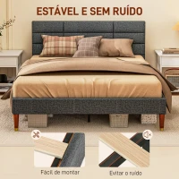 HOMCOM Cama 140x200 cm Estrutura de Cama com Cabeceira Estofada em Linho e Espaço de Armazenamento Debaixo da Cama Cinza(m-5)