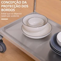 HOMCOM Carrinho Auxiliar com Rodas de Aço Inoxidável Carrinho de Cozinha com 2 Prateleiras e 2 Pegas 70,5x40,5x81 cm Prata(m-6)