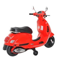 HOMCOM Mota Elétrica para Crianças com Licença Vespa com Música Velocidade 2-3 km/h e Buzina 102x50,5x75,5 cm Vermelha(m-13)