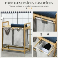 HOMCOM Cesto de Roupa de Bambu Cesto de Roupa Suja com 2 Bolsas Amovíveis e 2 Prateleiras para Casa de Banho 64x33x73 cm Madeira(m-6)