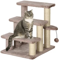 PawHut Krabpaal & Huisdiertrap, 4 Treden, Speelbal, tot 5 kg, 45x40x48cm, Bruin(m-10)