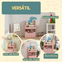 HOMCOM Estante de Madeira para Brinquedos com 3 Compartimentos 2 Prateleiras e Gaveta Móvel com 4 Rodas 60x29,9x90 cm Rosa(m-7)