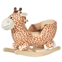 HOMCOM Baloiço para Crianças em Madeira com 32 Canções Cinturão de Segurança Girafa de Pelúcia 60x33x45 cm Marrom Claro(m-12)