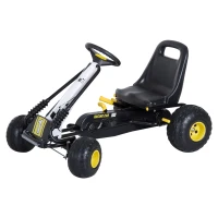 HOMCOM Go-Kart a Pedali per Bambini con Sedile Regolabile, Freno e Frizione, 95x66.5x57cm, Bianco Nero(m-10)