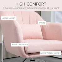 HOMCOM Swivel Linen Fabric Accent Chair for Living Room Contemporary Vanity Armchair with Adjustable Height Thick Cushion Lumbar Support Armrest for Bedroom Office Pink(m-6)