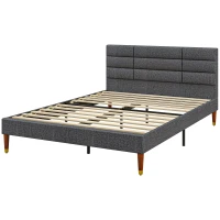 HOMCOM Cama 140x200 cm Estrutura de Cama com Cabeceira Estofada em Linho e Espaço de Armazenamento Debaixo da Cama Cinza(m-11)