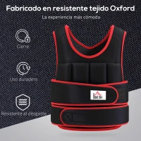 HOMCOM Chaleco Ajustable para Entrenamiento Pesos Individuales hasta 20 kg Cierres de Velcro Doble Cinturón 60x50 cm Negro y Rojo(m-7)