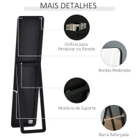 HOMCOM Espelho de Pé Espelho de Corpo Inteiro Retangular com 2 Formas de Uso para Dormitórios Corredor 37x43x156 cm Preto(m-6)