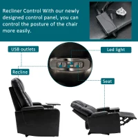 360° Swivel Leather Recliner Chair with USB Port, Cup Holders, Ambient Light, Adjustable Electric Gaming Recliner Chair, 92x80x108 cm, Black(m-4)