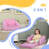 AIYAPLAY Poltrona para Crianças Dobrável e Reclinável Sofá para Crianças Estofado em Tecido Luminoso com Desenho de Nuvens Rosa(m-5)
