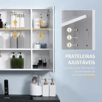 kleankin Armário com Espelho de Casa de Banho com Luz LED Suspenso 2 Portas e Interruptor Tátil Estilo Moderno 70x15x65 cm Branco(m-7)