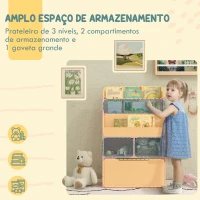 HOMCOM Estante de Madeira para Brinquedos com 3 Compartimentos 2 Prateleiras e Gaveta Móvel com 4 Rodas 60x29,9x90 cm Rosa(m-4)