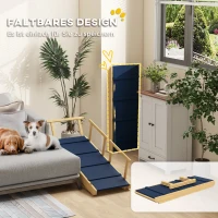 PawHut Rampa dla psów, regulowana wysokość, składana, poręcze, dla psów do 40kg, ramka z drewna, 85 x 40 x 78,5 cm, Czarny(m-7)