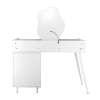 Schminktisch mit LED-Spiegel, Beleuchtung und Stauraum, Weiß, Kosmetiktisch für Schlafzimmer mit 3 Schubladen und Tür, Weiß(m-12)