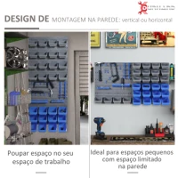 DURHAND Prateleira de Parede Organizador de Ferramentas Prateleiras de Armazenamento com 28 Caixas 54x95 cm  Cinza e Azul(m-4)
