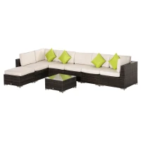 Outsunny Salon de Gradina cu 8 Piese Modulare din Ratan, Aluminiu si Sticla Tratata, Multicolor(m-11)