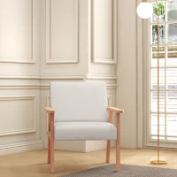 HOMCOM Accent Chair Wood Frame with Thick Linen Cushions Wide Seat Armchair Home Furniture Bedroom Office Cream White(m-8)