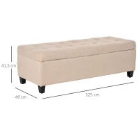 HOMCOM Ławka tapicerowana z miejscem do przechowywania, Guziki, do 120 kg, 125 x 49 x 41,5 cm, Beżowy(m-3)
