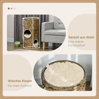 PawHut Kocia Wieża, Beczka Drapak, 3 Jaskinie z Poduszkami, Ø40x73H cm, Ciemnobrązowa(m-6)