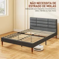 HOMCOM Cama 140x200 cm Estrutura de Cama com Cabeceira Estofada em Linho e Espaço de Armazenamento Debaixo da Cama Cinza(m-7)