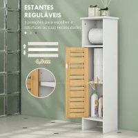 HOMCOM Coluna Casa de Banho Moderna Móvel Auxiliar Casa de Banho com Suporte para Papel Higiénico 21x17x78 cm Branco e Madeira(m-5)
