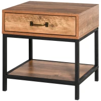 HOMCOM Mesa de cabeceira Mesa lateral com gaveta e prateleira Estilo industrial para quarto sala 48x40x51,5 cm Preto e madeira(m-10)