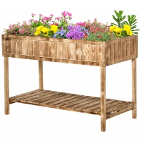 Outsunny Horta Vertical de Madeira 120x60x81cm Floreira Elevada para Cultivo de Plantas Flores com Prateleira Inferior para Jardim Terraço Exterior Madeira(m-12)