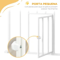 PawHut Barreira de Segurança para Cães com Porta Pequena Fechamento Automático e Sistema Duplo de Bloqueio 74-101x104,1 cm Branco(m-7)