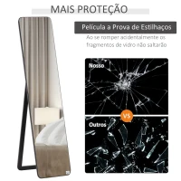 HOMCOM Espelho de Pé Espelho de Corpo Inteiro Retangular com 2 Formas de Uso para Dormitórios Corredor 37x43x156 cm Preto(m-7)
