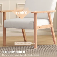 HOMCOM Accent Chair Wood Frame with Thick Linen Cushions Wide Seat Armchair Home Furniture Bedroom Office Cream White(m-6)