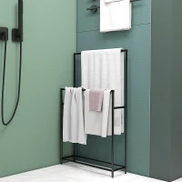 HOMCOM Toalheiro de Pé de 2 Níveis Toalheiro Casa de Banho com 2 Barras e Estrutura de Metal 66x20x110 cm Preto(m-6)