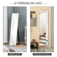 HOMCOM Espelho de Pé Espelho de Corpo Inteiro Retangular com 2 Formas de Uso para Dormitórios Corredor 37x43x156 cm Preto(m-5)