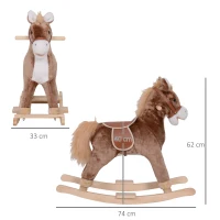 HOMCOM Kids Children Plush Rocking Horse Wooden Base Ride On Toy Rocker with Handle Grip Traditional Toy Fun Gift for Age 3+ (Brown & White)(m-3)
