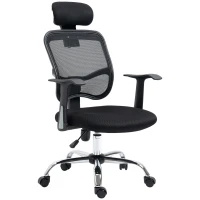 Vinsetto Cadeira de Escritório Giratória Ergonômica com Altura Ajustável Função de Inclinação Apoio para a Cabeça e Suporte Lombar 63x62x109-117cm Preto(m-12)
