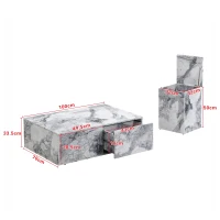 Set di Tavolini da Salotto Moderni in Marmo, Tavolo Grande con Cassetti e Tavolino con Spazio di Stoccaggio, 100x33,5x70 cm + 32x32x50 cm, Bianco(m-3)