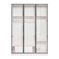 Armadio Spazioso con 3 Ante in Vetro, 1 Cassetto e 1 Asta Appendiabiti, Illuminazione LED Integrata, 110x50x160 cm, Bianco(m-6)