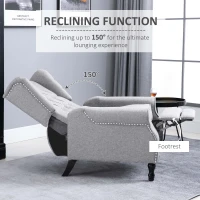 HOMCOM Recliner Armchair, Vintage Reclining Chair with Nail Head Trim, Wingback Chair with Button Tufted Back and Footrest, for Living Room, Light Grey(m-4)