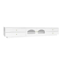 Mobiletto Porta TV Grande con 4 Cassetti e 2 Porte in Vetro, Sistema di Gestione dei Cavi, Supporto per TV fino a 90 Pollici, 220x40x33 cm, Bianco(m-2)