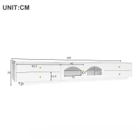 Mobiletto Porta TV Grande con 4 Cassetti e 2 Porte in Vetro, Sistema di Gestione dei Cavi, Supporto per TV fino a 90 Pollici, 220x40x33 cm, Bianco(m-3)