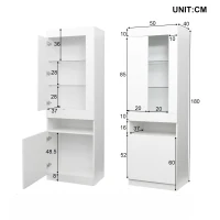 Vetrinetta Moderna con Illuminazione LED Multicolore a 16 Colori, Telecomando e Ripiani in Vetro, 50x40x180 cm, Bianco(m-3)