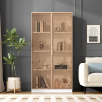 Vitrină Modernă din Sticlă cu Iluminare LED în 16 Culori, Uși Duble și Rafturi Reglabile, 80x40x160 cm - Dulap TV, Alb(m-5)