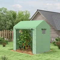 Outsunny Greenhouse, Walk-in Garden Grow House with Roll-up Door and Mesh Windows, 200 x 140 x 200cm, Green(m-10)