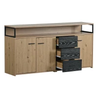 Credenza Moderna con 3 Ante e 3 Cassetti, Maniglie in Metallo, per Soggiorno e Cucina, 150x35x75.9 cm, Nero Marrone(m-7)